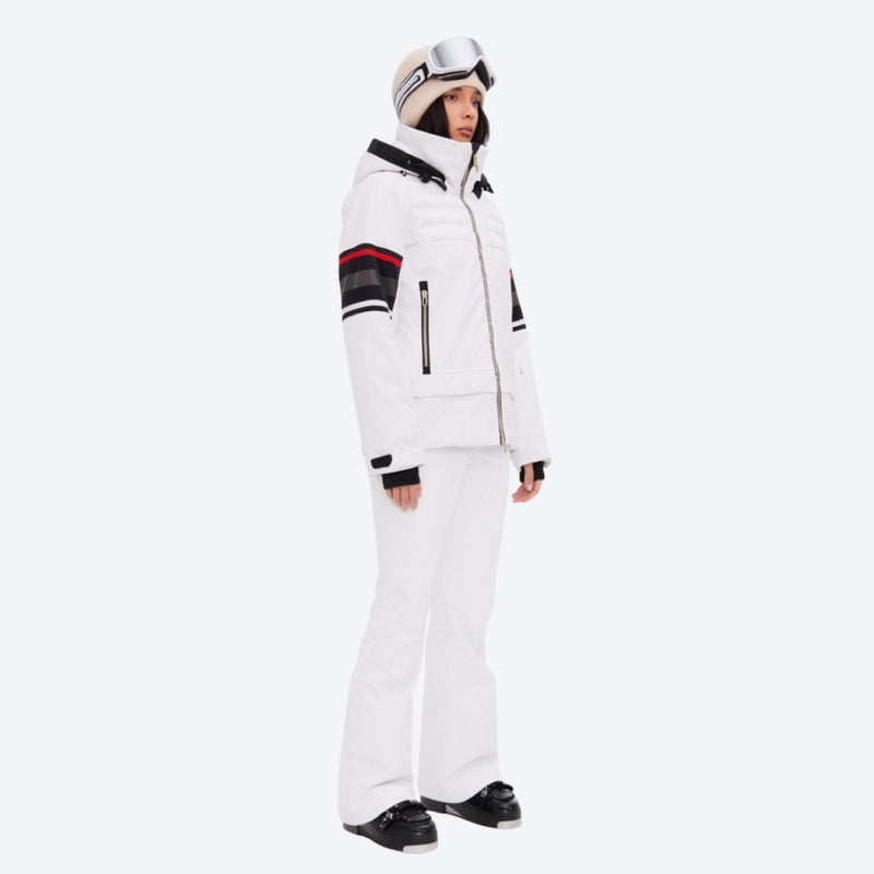Women's 3-layer snowboard jacket and bib pants - white jacket with white pants, for powder and piste riding