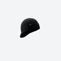 
                  
                    Ribbed knit snow cap with short brim - black knit snow cap with brim, product view, for winter mountain trips
                  
                