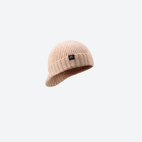 
                  
                    Ribbed knit snow cap with short brim - beige pink knit snow beanie, product view, for skiing and snowboarding
                  
                