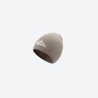 
                  
                    Warm knit beanie for snow sports - camel gray knit snow beanie, product view, for snow sports weekends
                  
                