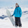 Women's waterproof 3L insulated snow jacket - blue insulated jacket with gray pants, for cold-weather winter sports