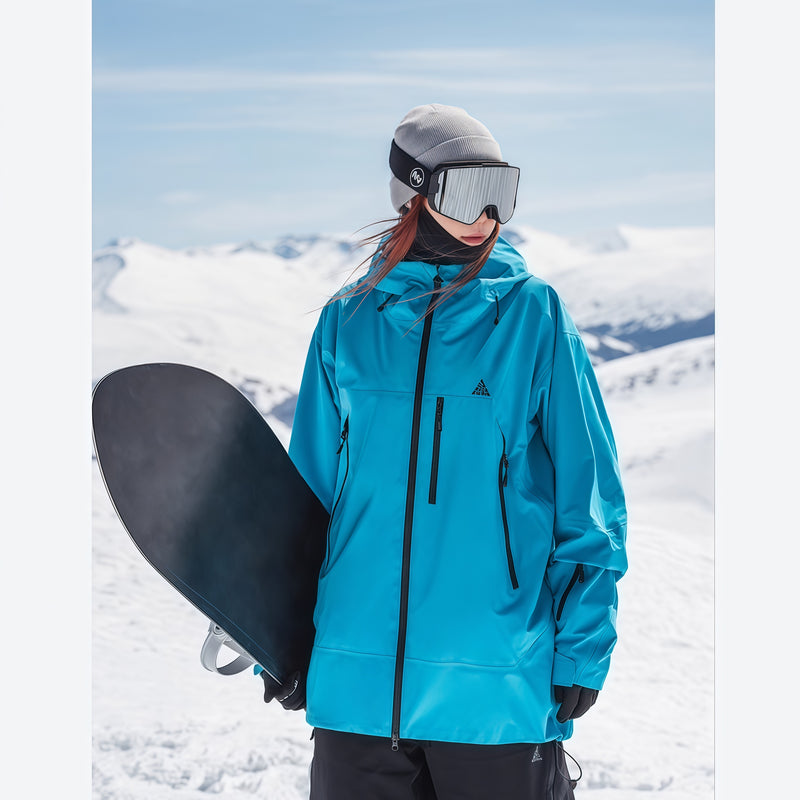 Women's insulated snowboard jacket with cuff gaiters - blue insulated jacket, for powder and piste riding