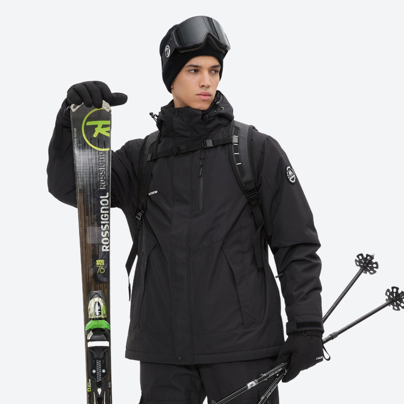 Unisex waterproof 2L snow jacket and bib pants series - black, for resort and backcountry days