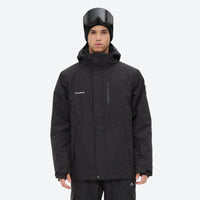 
                  
                    Unisex waterproof 2L snow jacket and bib pants series - black, on-model full-body front view, for skiing and snowboarding
                  
                