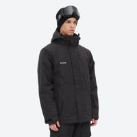 
                  
                    Breathable 2-layer ski jacket with suspender bibs - black, on-model three-quarter front view, for resort and backcountry days
                  
                