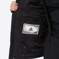 
                  
                    Breathable 2-layer ski jacket with suspender bibs - black, interior label close-up detail, high storm collar blocks wind
                  
                