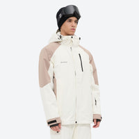 
                  
                    Breathable 2-layer ski jacket with suspender bibs - white and tan colorblock, for skiing and snowboarding
                  
                