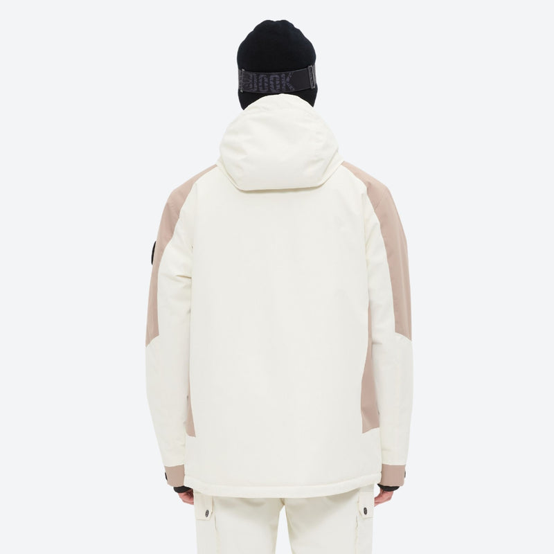 Unisex waterproof 2L snow jacket and bib pants series - white and tan colorblock, for powder and piste riding