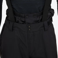 
                  
                    Unisex snowboard jacket and bibs set - black bib pants, bib waist snap close-up detail, for skiing and snowboarding
                  
                