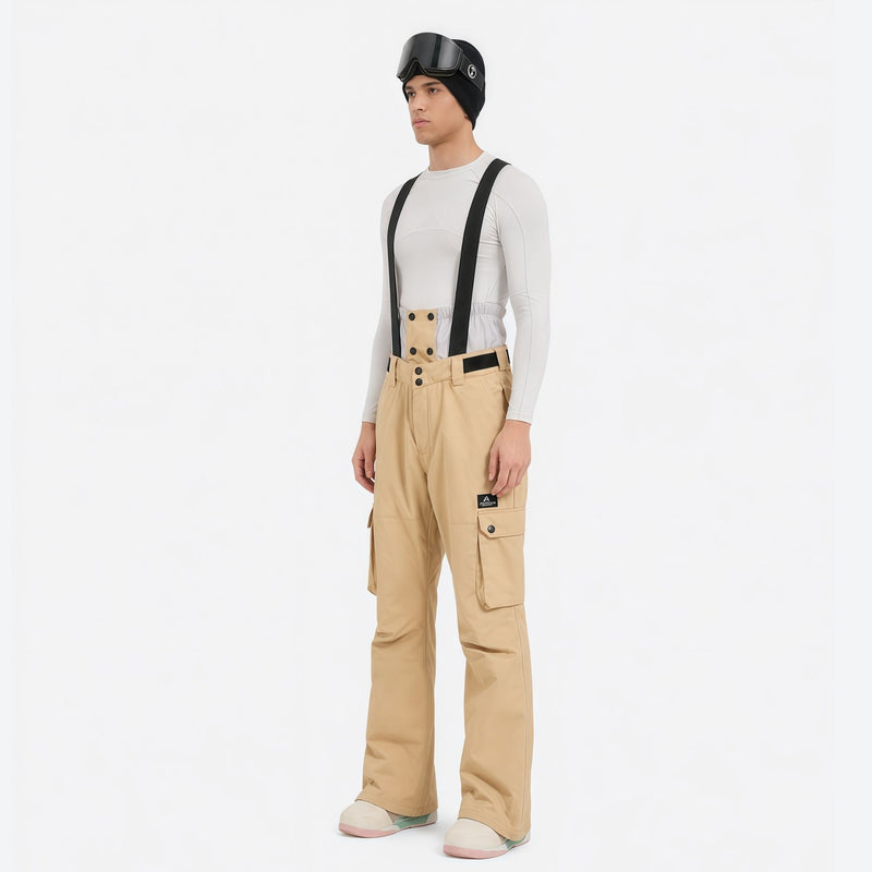 Breathable 2-layer ski jacket with suspender bibs - tan bib pants, for powder and piste riding