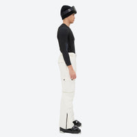 
                  
                    Unisex waterproof 2L snow jacket and bib pants series - white snow pants, on-model side view, for resort and backcountry days
                  
                