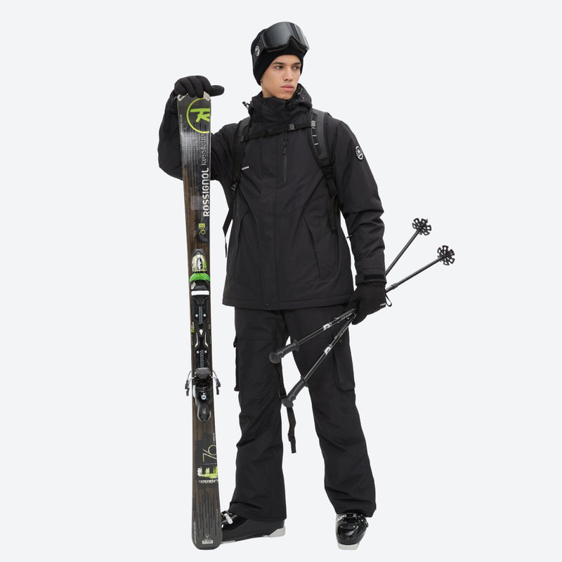 Unisex waterproof 2L snow jacket and bib pants series - black, 2-layer waterproof breathable shell