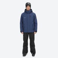 
                  
                    Breathable 2-layer ski jacket with suspender bibs - navy blue jacket with black pants, for cold-weather winter sports
                  
                