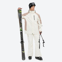 
                  
                    Breathable 2-layer ski jacket with suspender bibs - white and tan colorblock jacket with white pants
                  
                