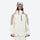 Women's breathable ski jacket with suspender pants - white and tan colorblock, on-model front view, for snowy mountain travel