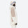 Women's 2-layer snowboard jacket and bibs set - white and tan colorblock jacket with white pants, on-model hood side view