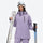 Women's 2-layer snowboard jacket and bibs set - lavender, front with upright skis and poles, for cold-weather winter sports