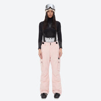 
                  
                    Women's 2-layer snowboard jacket and bibs set - light pink snow pants, on-model front view, for cold-weather winter sports
                  
                