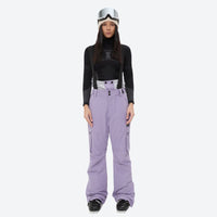 
                  
                    Women's breathable ski jacket with suspender pants - lavender snow pants, on-model front view, for cold-weather winter sports
                  
                