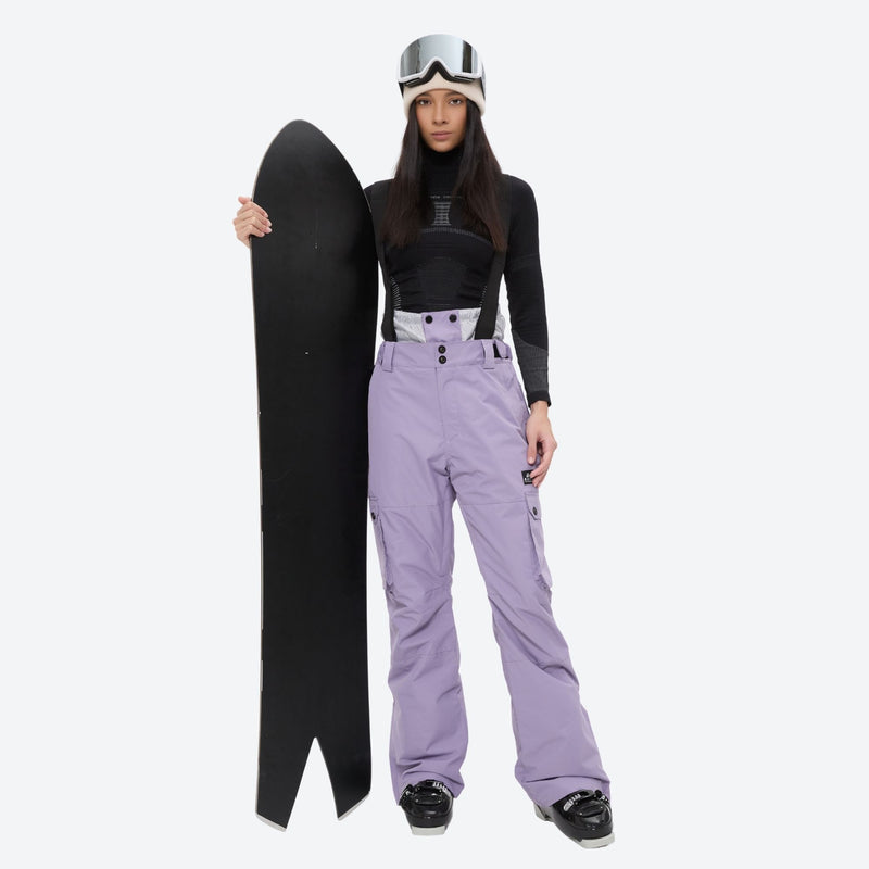 Women's 2-layer snowboard jacket and bibs set - lavender snow pants, for snowy mountain travel