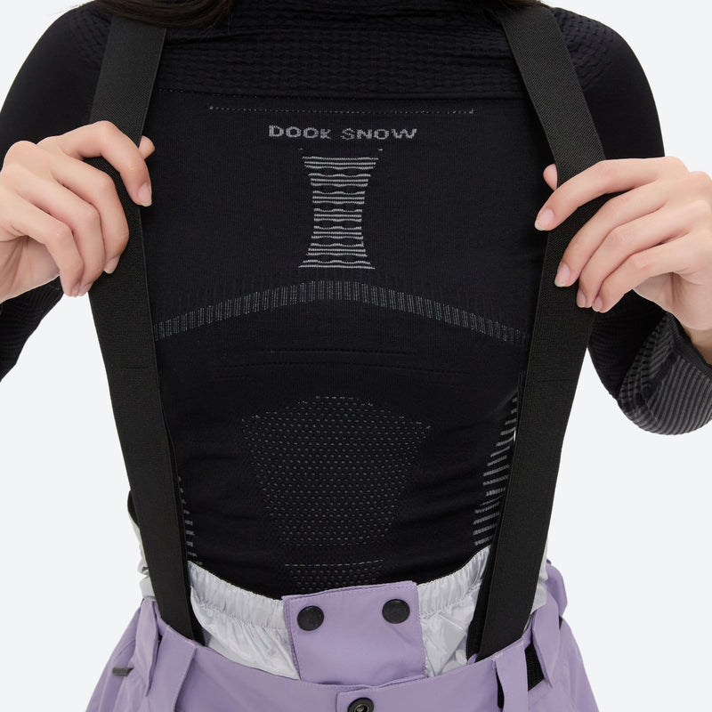 Women's breathable ski jacket with suspender pants - lavender snow pants, for skiing and snowboarding