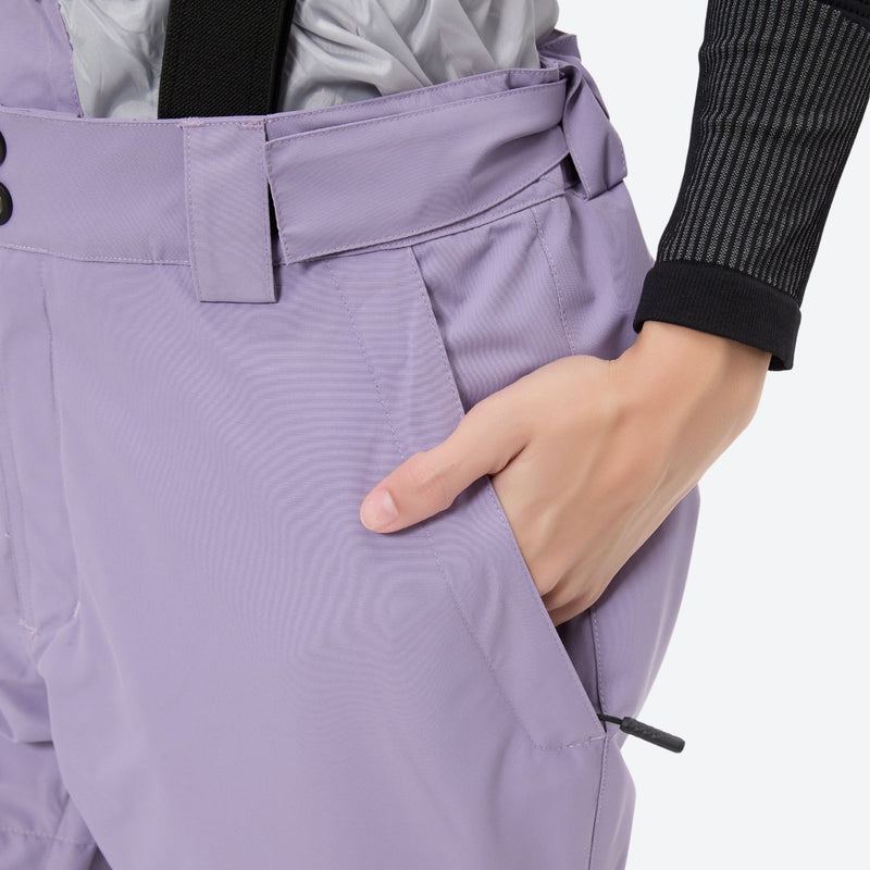 Women's waterproof 2L ski jacket and bib pants - lavender snow pants, for resort and cross-country days