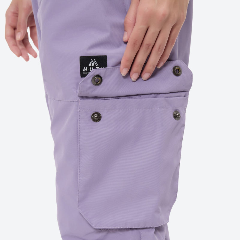 Women's breathable ski jacket with suspender pants - lavender snow pants, for cold-weather winter sports
