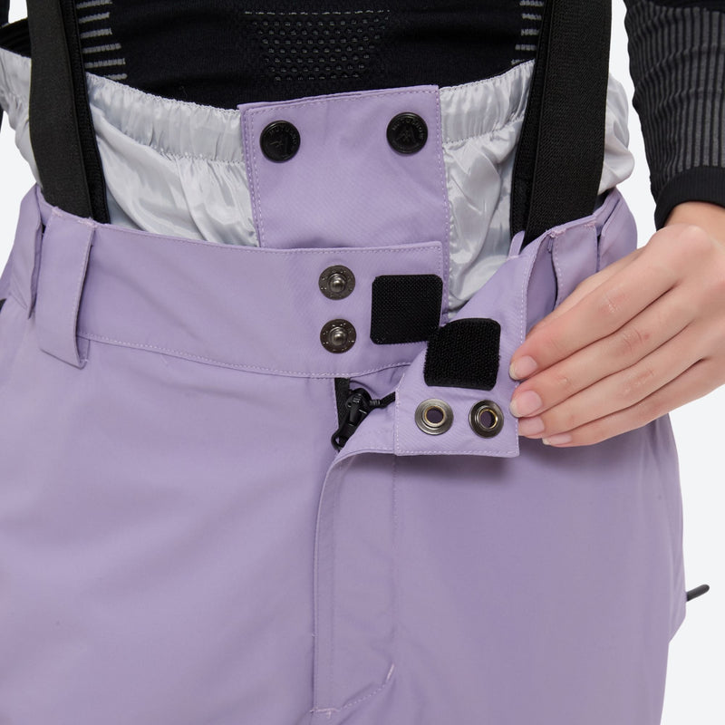 Women's breathable ski jacket with suspender pants - lavender snow pants, for snowy mountain travel