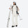 Women's 2-layer snowboard jacket and bibs set - white and tan colorblock jacket with white pants, knee vents dump heat