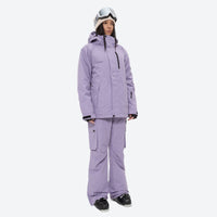 
                  
                    Women's breathable ski jacket with suspender pants - lavender jacket with lavender pants, for snowy mountain travel
                  
                