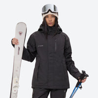 
                  
                    Women's breathable ski jacket with suspender pants - black jacket with black pants, for resort and cross-country days
                  
                