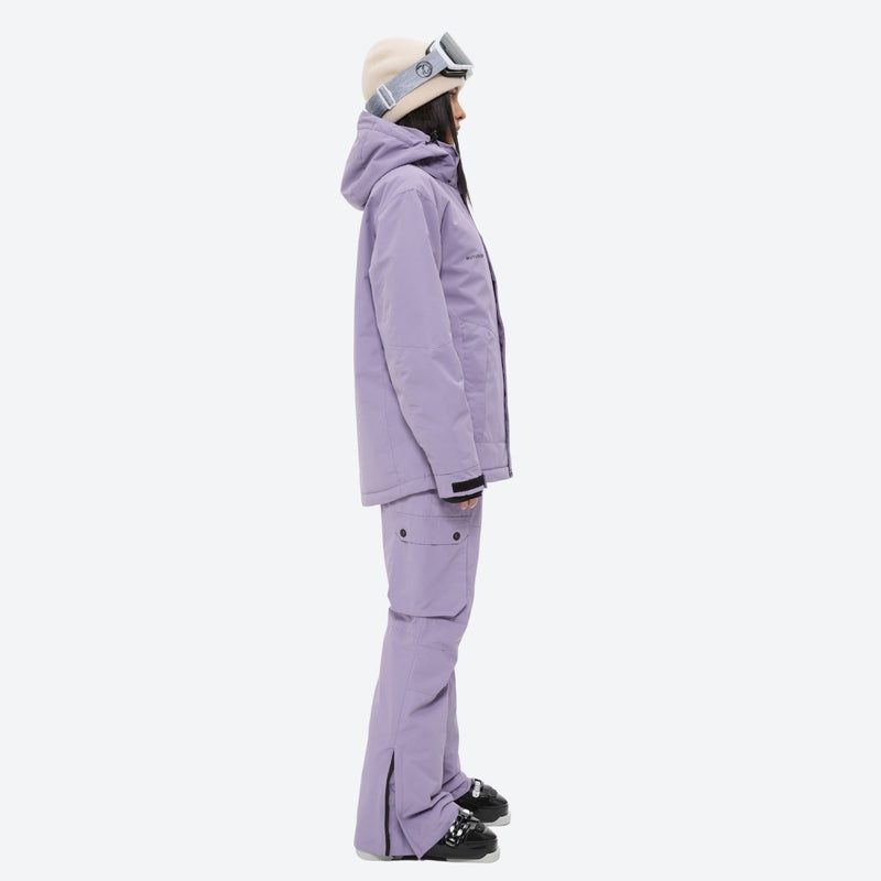 Women's 2-layer snowboard jacket and bibs set - lavender jacket with lavender pants, for skiing and snowboarding