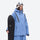 Colorblock snowboard jacket and pants set - blue, on-model front holding snowboard, for resort and backcountry days