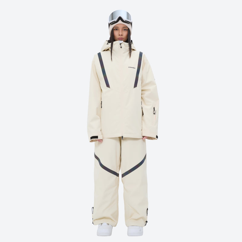 Women's snowboard jacket and wide-leg pants - cream jacket with cream pants, for powder days and winter commute