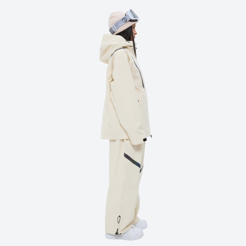 Women's waterproof snow jacket and pants set - cream jacket with cream pants, for powder days and winter commute