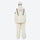 Colorblock snowboard jacket and pants set - cream, on-model front with snowboard and backpack, for powder and piste riding