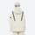 Breathable ski jacket and snow pants combo - cream, on-model back hood view, for cold-weather winter sports