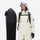 Breathable ski jacket and snow pants combo - cream, on-model front with snowboard and backpack, for skiing and snowboarding
