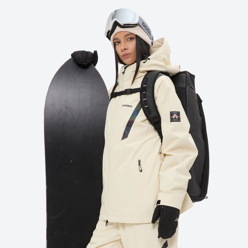 Women's snowboard jacket and wide-leg pants - cream jacket, for resort and street wear