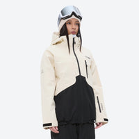 
                  
                    Colorblock snowboard jacket and pants set - cream and black colorblock, on-model front view, for skiing and snowboarding
                  
                