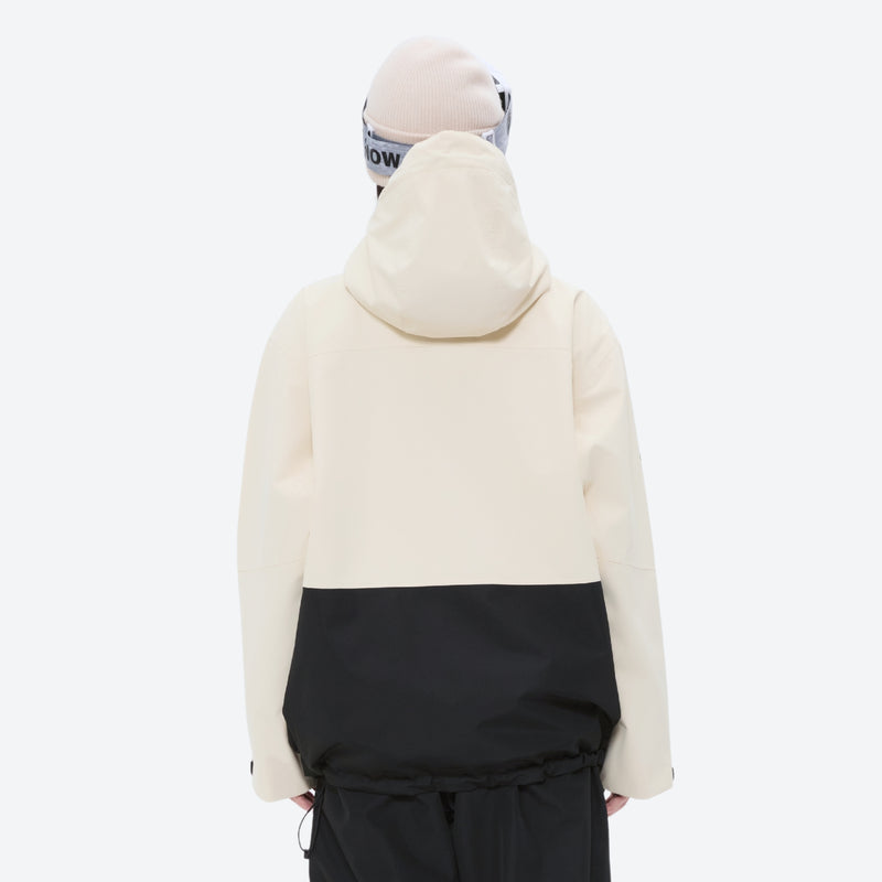 Breathable ski jacket and snow pants combo - cream and black colorblock, for cold-weather winter sports