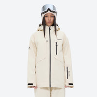 
                  
                    Women's waterproof 2L snow jacket and bib pants series - cream jacket with cream bib pants, for resort and street wear
                  
                
