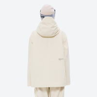 
                  
                    Breathable ski jacket and snow pants combo - women's cream, on-model back hood view, for cold-weather winter sports
                  
                