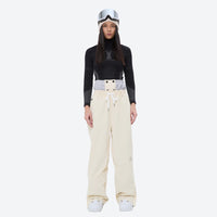 
                  
                    Colorblock snowboard jacket and pants set - women's cream pants with black base layer, for skiing and snowboarding
                  
                