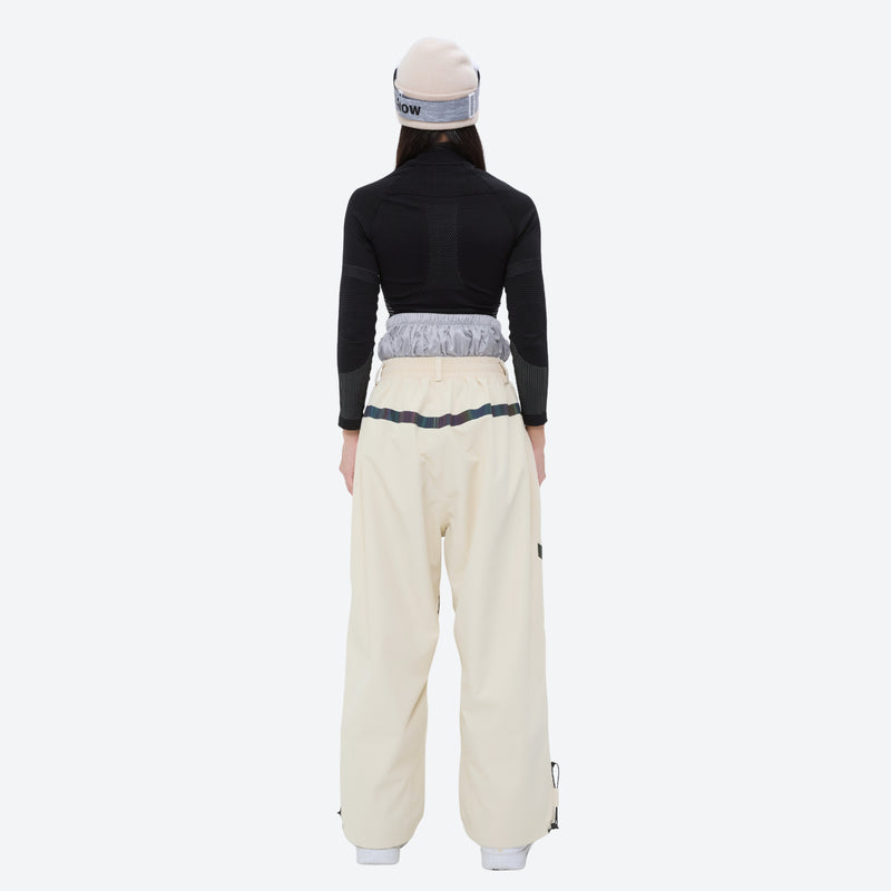 Women's breathable ski jacket with iridescent straps - cream snow pants with black top, for resort and street wear