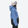 Waterproof snow jacket and pants set - blue and black colorblock, on-model hood side view, for skiing and snowboarding