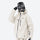Colorblock snowboard jacket and pants set - women's cream, on-model front with goggles on head, for powder and piste riding