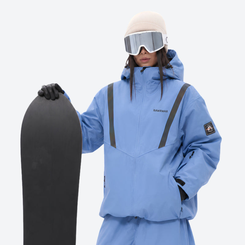Waterproof snow jacket and pants set - cream, on-model back hood view, for cold-weather winter sports