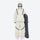 Colorblock snowboard jacket and pants set - cream, on-model front holding snowboard, for cold-weather winter sports