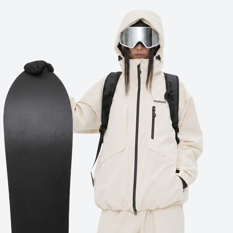 Colorblock snowboard jacket and pants set - women's cream, for resort and backcountry days